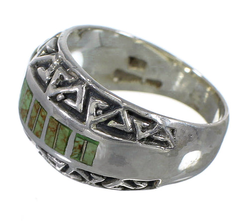 Silver Water Wave Turquoise Inlay Ring Size 7-1/2 AX83776
